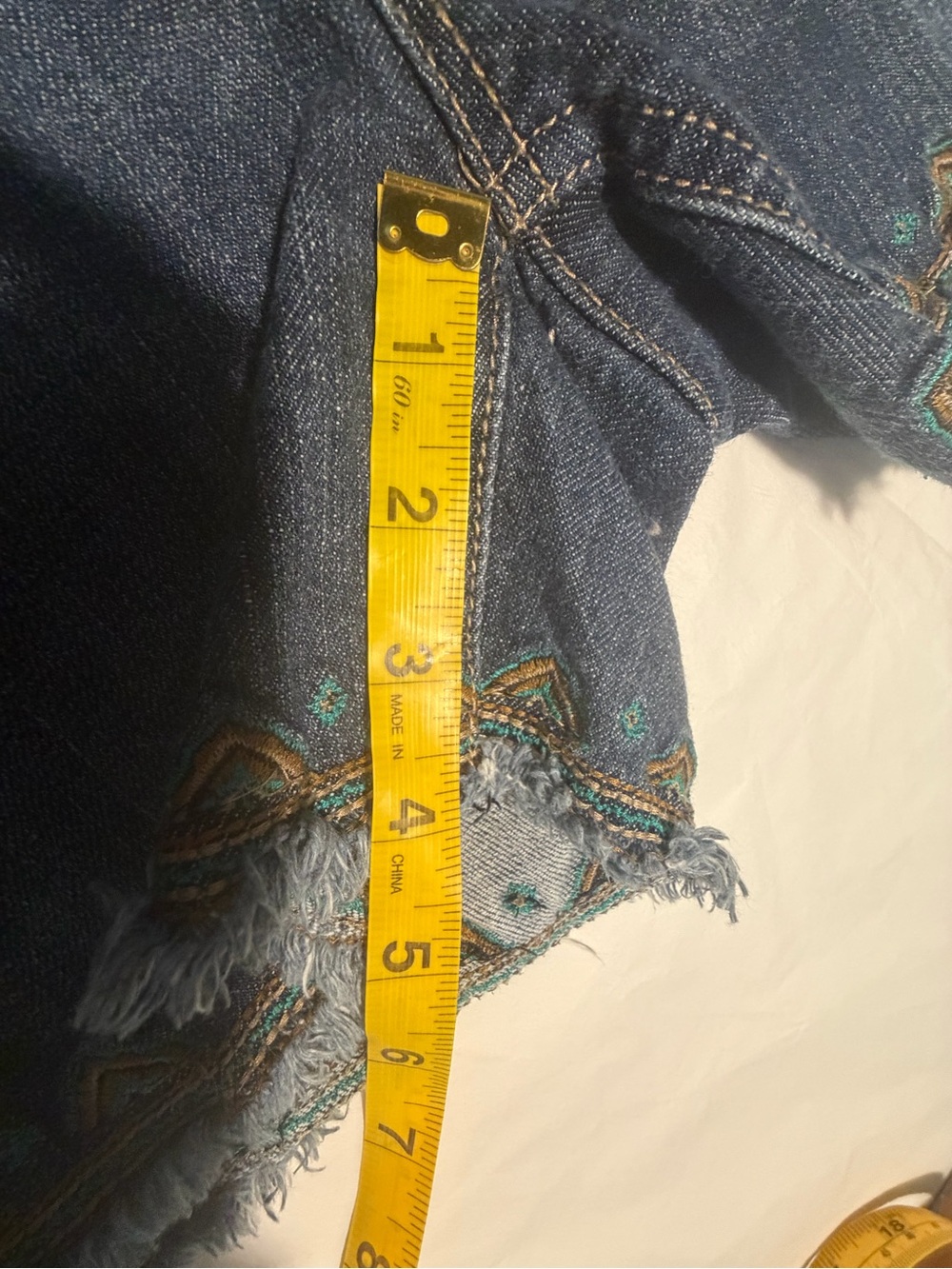 Democracy Blue Denim Embroidered Fringe Jean Shorts - Picture 12 of 12